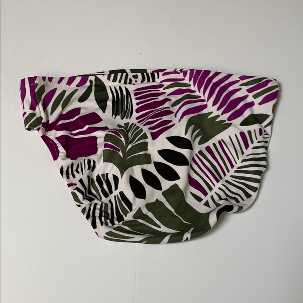 Lands' End White Bikini Bottoms with Olive Green & Magenta Leaf Print